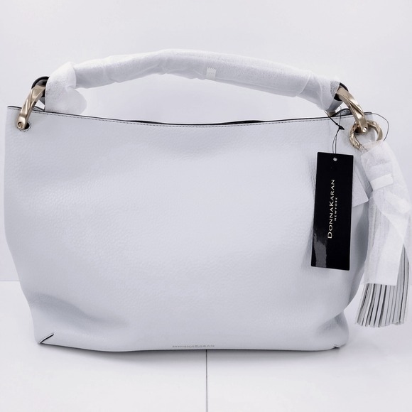 Donna Karan Glenwood Shoulder Leather Bag Slouchy Tassel Frost Blue Large Purse - Picture 2 of 13